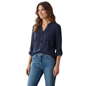 NEW YORK AND COMPANY NAVY BLOUSE SZ.XS EUC.